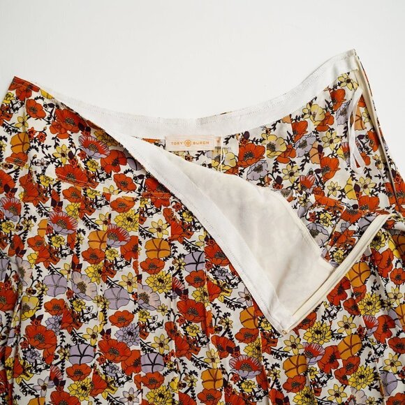 NWT Tory Burch Silk Printed Pleaded Skirt "Ivory Blossom Ditsy" - Picture 4 of 10